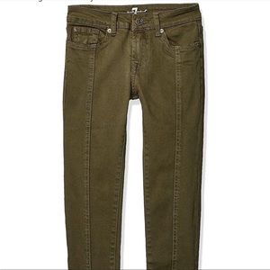 7 For All Mankind The Ankle Skinny Olive Army Green Raw Hem Jeans Size 14